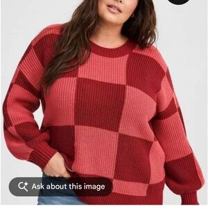 torrid Checkerboard crewneck Knit Sweater Size 1 red pink